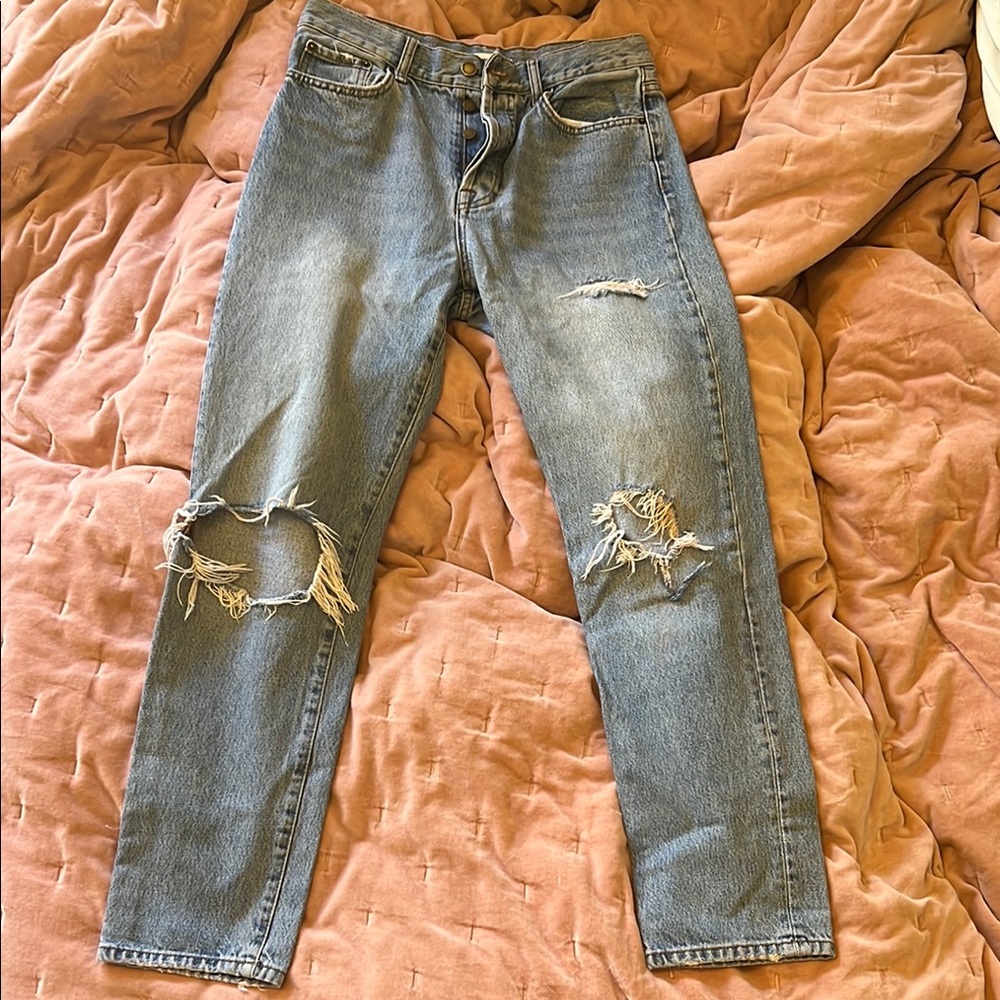 Anine Bing Blue Straight Jeans with Vintage Distressing